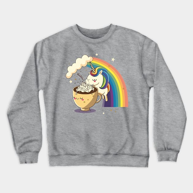 Rainbow Unicorn Drinking Cappucino Crewneck Sweatshirt by AwkwardTurtle